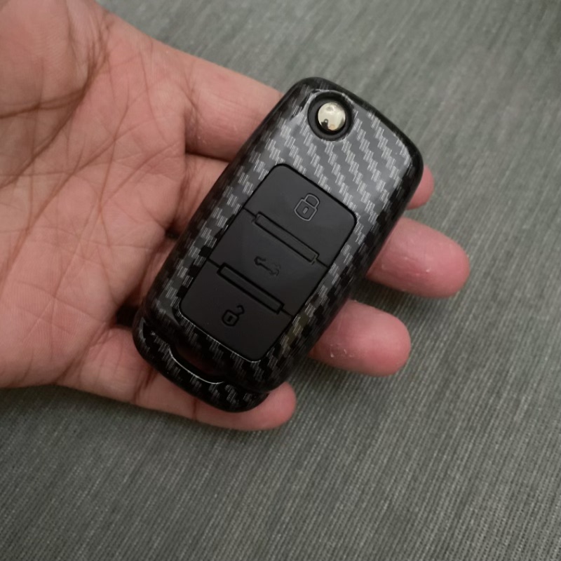 适用老款折叠大众钥匙套速腾帕萨特宝来朗逸Polo碳纤纹壳全包皮扣