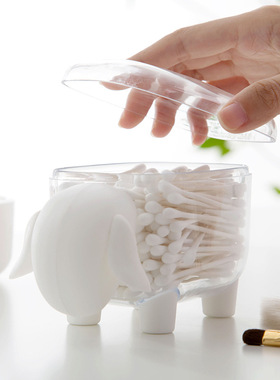 ins风可爱北极熊鲸鱼桌面收纳盒 带盖防尘透明棉签筒化妆棉收纳盒