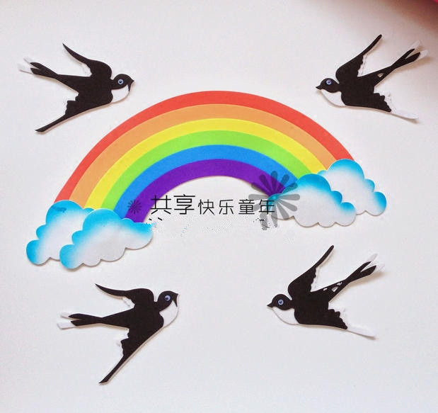 小學(xué)幼兒園教室墻面裝飾環(huán)境布置黑板報(bào)主題泡沫彩虹燕子小鳥組合