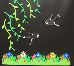 幼儿园教室墙贴 布置用品黑板报 泡沫绿叶柳树条燕子装饰墙贴组合