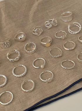 韩版素圈不规则925纯银百搭戒指女小众ins风设计不掉色组合指环