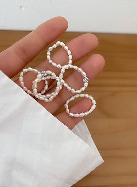 天然淡水珍珠戒指 少女心ins超仙 巴洛克手工串珠小米粒珍珠 指环