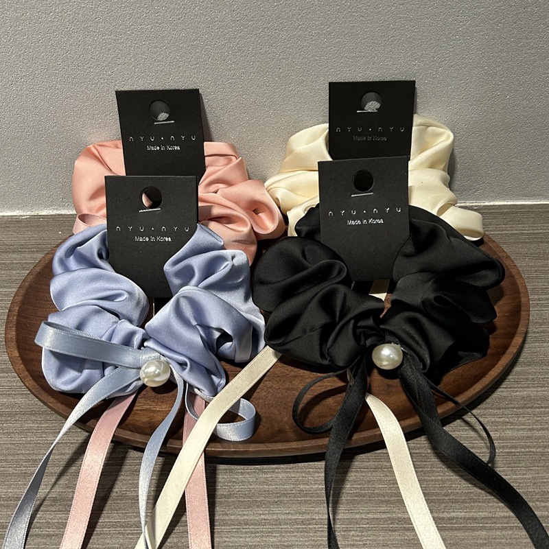 韩版夏季新款气质珍珠蝴蝶结飘带大肠发圈优雅高级感流苏马尾发绳