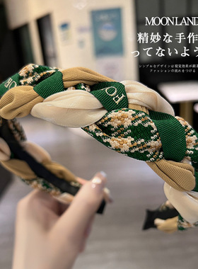 发箍网红2022年新款韩国复古法式学院风格子麻花头箍压发夹发卡子