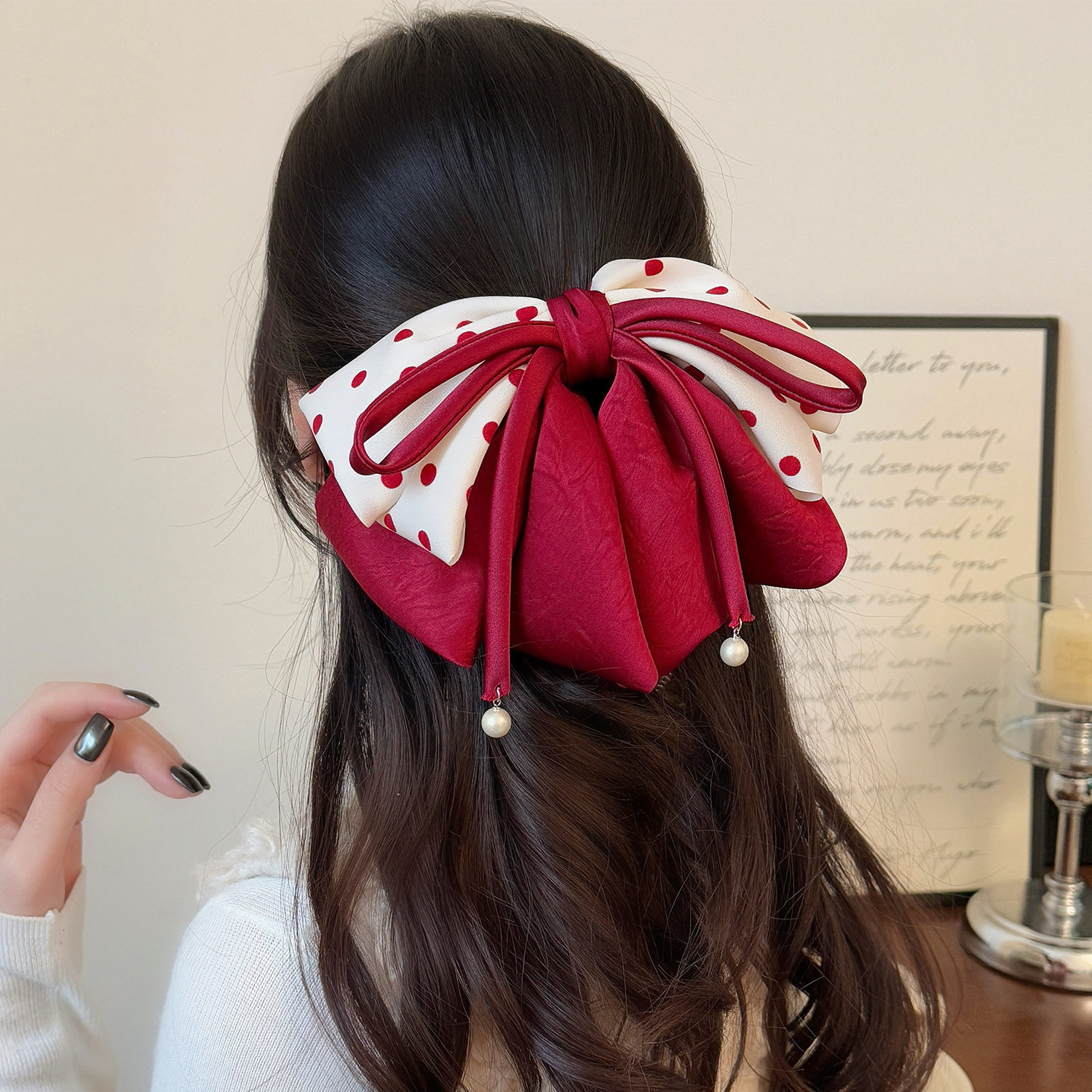 在逃公主系甜美红色蝴蝶结发夹网红波点半扎发抓夹百搭时尚马尾夹,饰品/流行首饰/时尚饰品新,发饰,淘宝优惠券,粉丝福利购,淘宝优惠卷