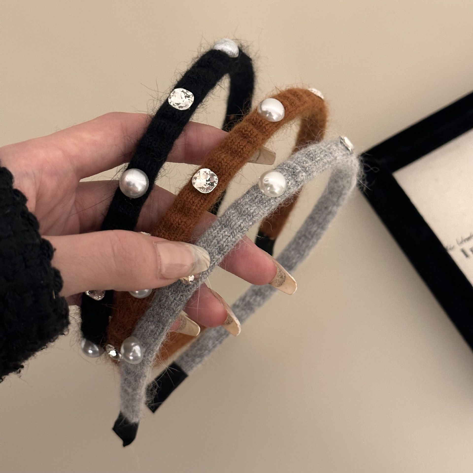 头箍珍珠毛线头饰水钻