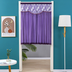 新款短款门帘魔术贴免打孔客厅卧室家用蕾丝隔断帘遮挡半截纱帘