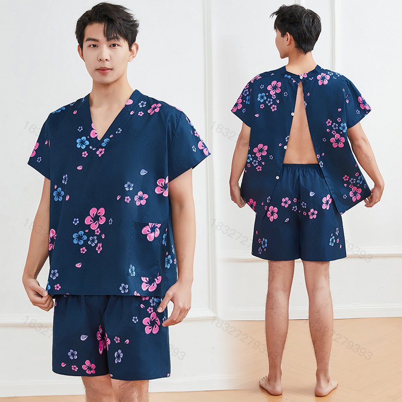 一次性艾灸推拿服男女款美容院衣服后开背开扣养生馆汗蒸馆理疗服