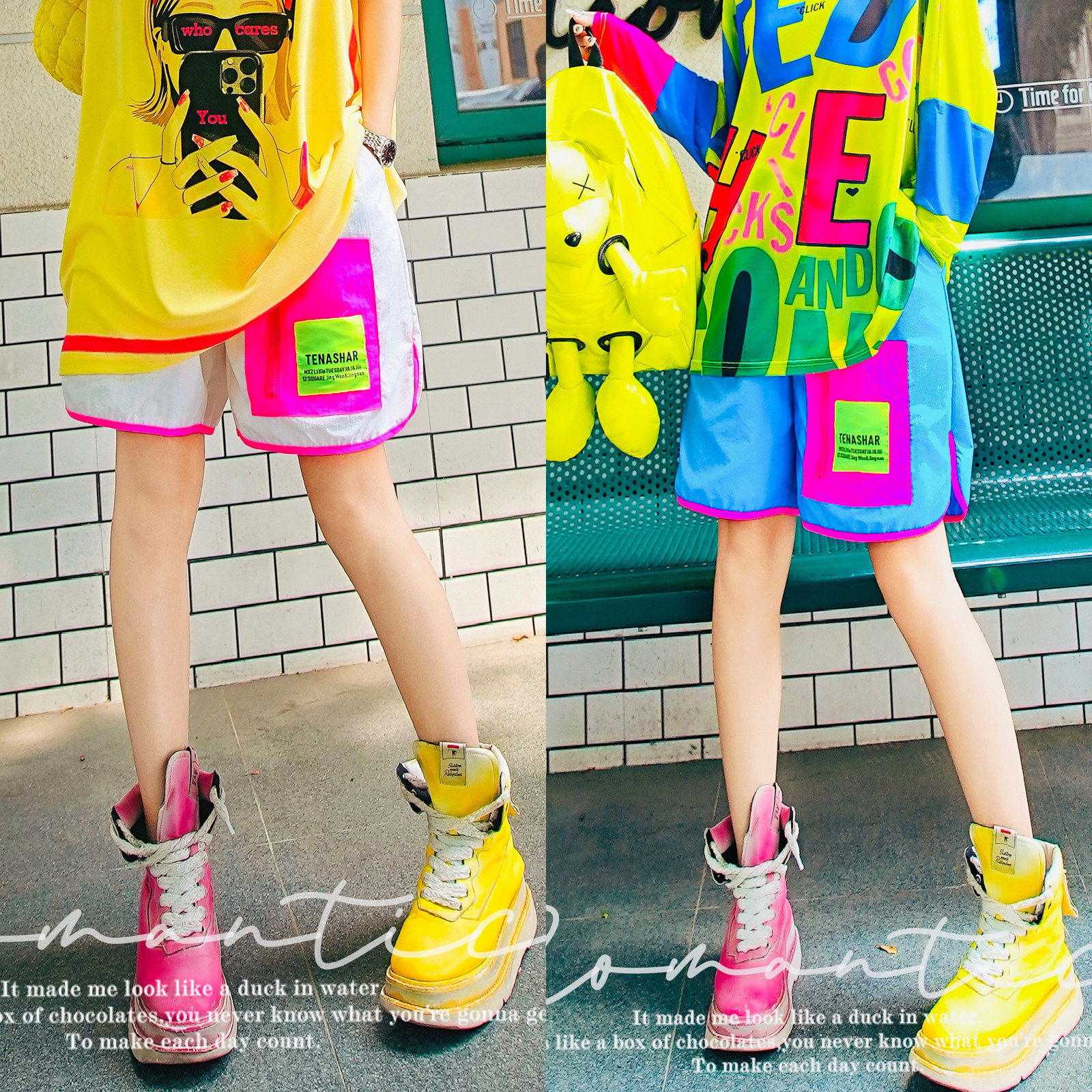 YHAY彩色字母休闲短裤春夏新款撞色徽章贴布潮牌宽松运动沙滩短裤,女装/女士精品,休闲裤,淘宝优惠券,粉丝福利购,淘宝优惠卷