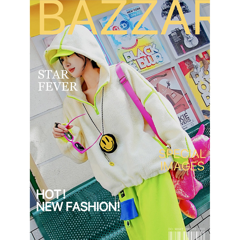 YHAY奶白色羊羔绒加厚连帽休闲卫衣秋冬新款撞色潮牌宽松加绒外套,女装/女士精品,卫衣/绒衫,淘宝优惠券,粉丝福利购,淘宝优惠卷