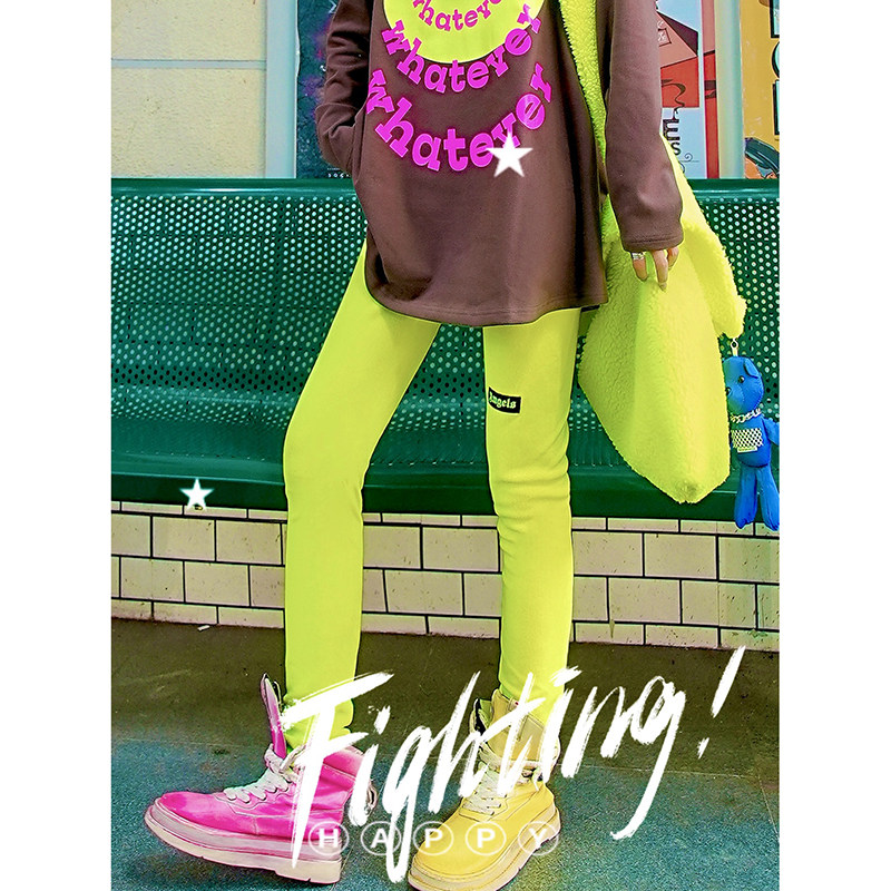 YHAY荧光绿彩色字母贴布休闲加厚加绒打底裤冬新款弹力运动小脚裤,女装/女士精品,打底裤,淘宝优惠券,粉丝福利购,淘宝优惠卷