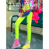 弹力运动小脚裤 YHAY荧光绿彩色字母贴布休闲加厚加绒打底裤 冬新款