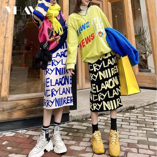 初春弹力加厚遮胯显高毛线裙