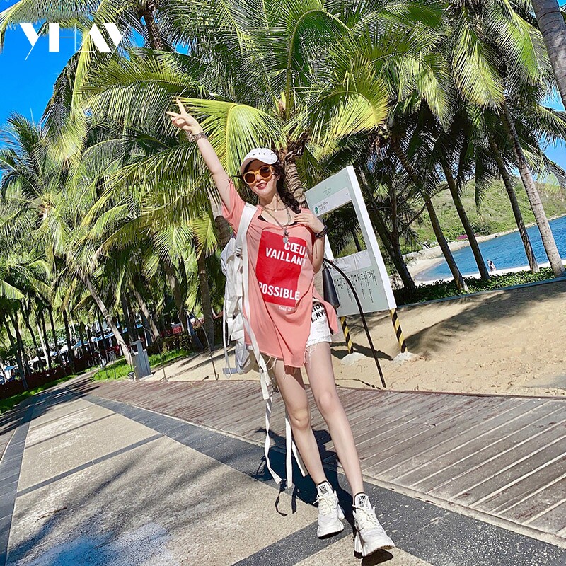 YHAY短袖2026年新款女街头韩版小心机字母破口ins潮流休闲t恤