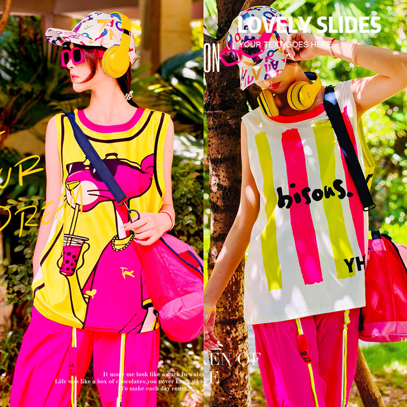 黄色卡通字母宽松休闲打底衫背心