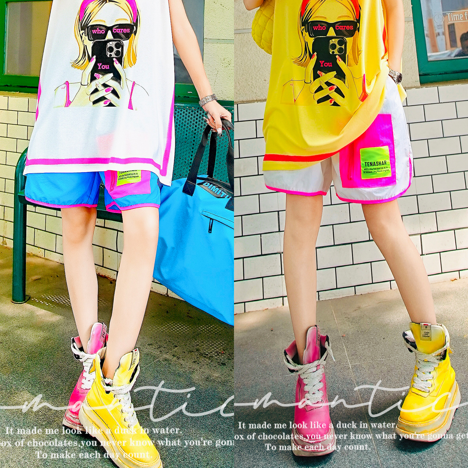 彩色字母徽章贴布宽松休闲短裤女