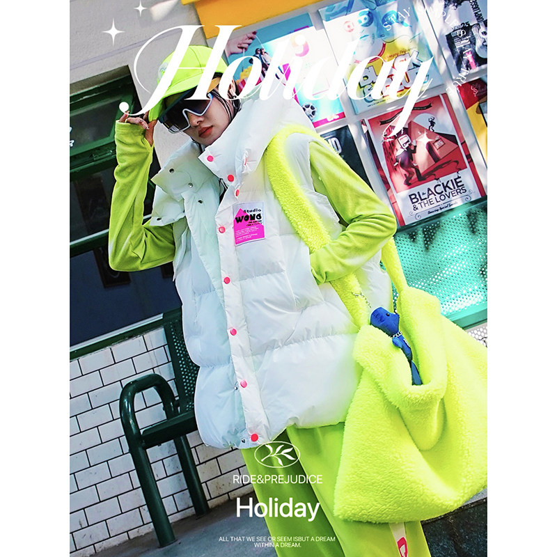 YHAY白色彩色休闲防寒马甲冬季新款绿色字母贴布连帽加厚棉服外套,女装/女士精品,棉衣/棉服,淘宝优惠券,粉丝福利购,淘宝优惠卷