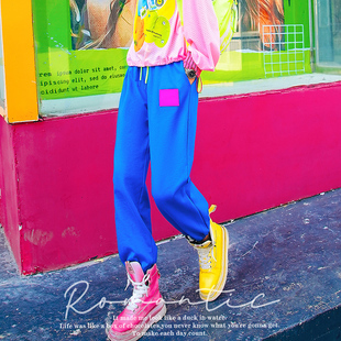 徽章潮牌简约宽松束脚运动卫裤 新款 春季 YHAY宝蓝彩色字母休闲裤