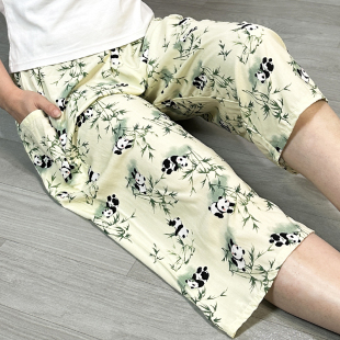 凉感人造棉七分裤 家居裤 女绵绸薄款 睡裤 棉绸可外穿 宽松阔腿裤 夏季