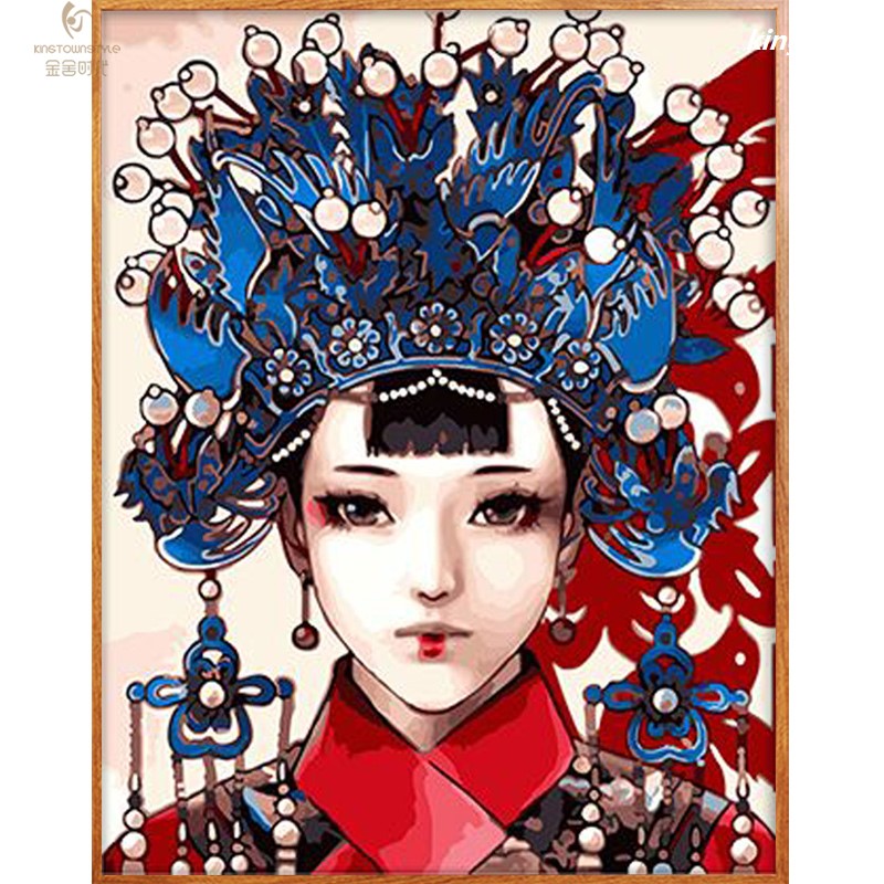 diy数字油画古风京剧人物女手绘填色画油彩装饰画填充