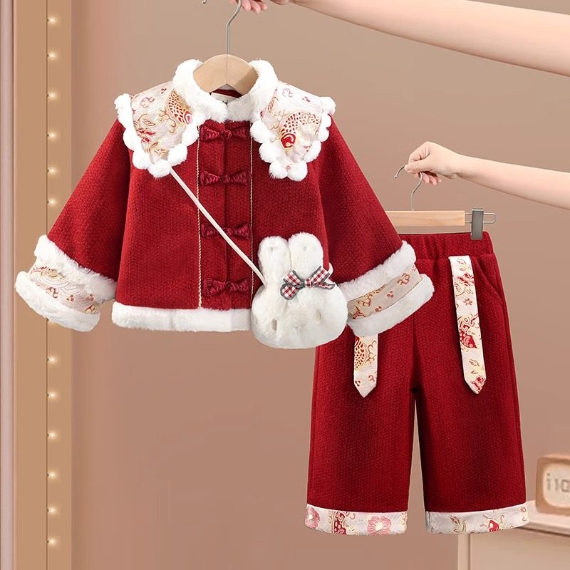 拜年服女童唐装儿童过年喜庆衣服女宝宝周岁礼服国风汉服套装冬季