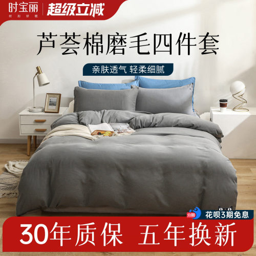 高级风纯色抗静电家用磨毛四件套