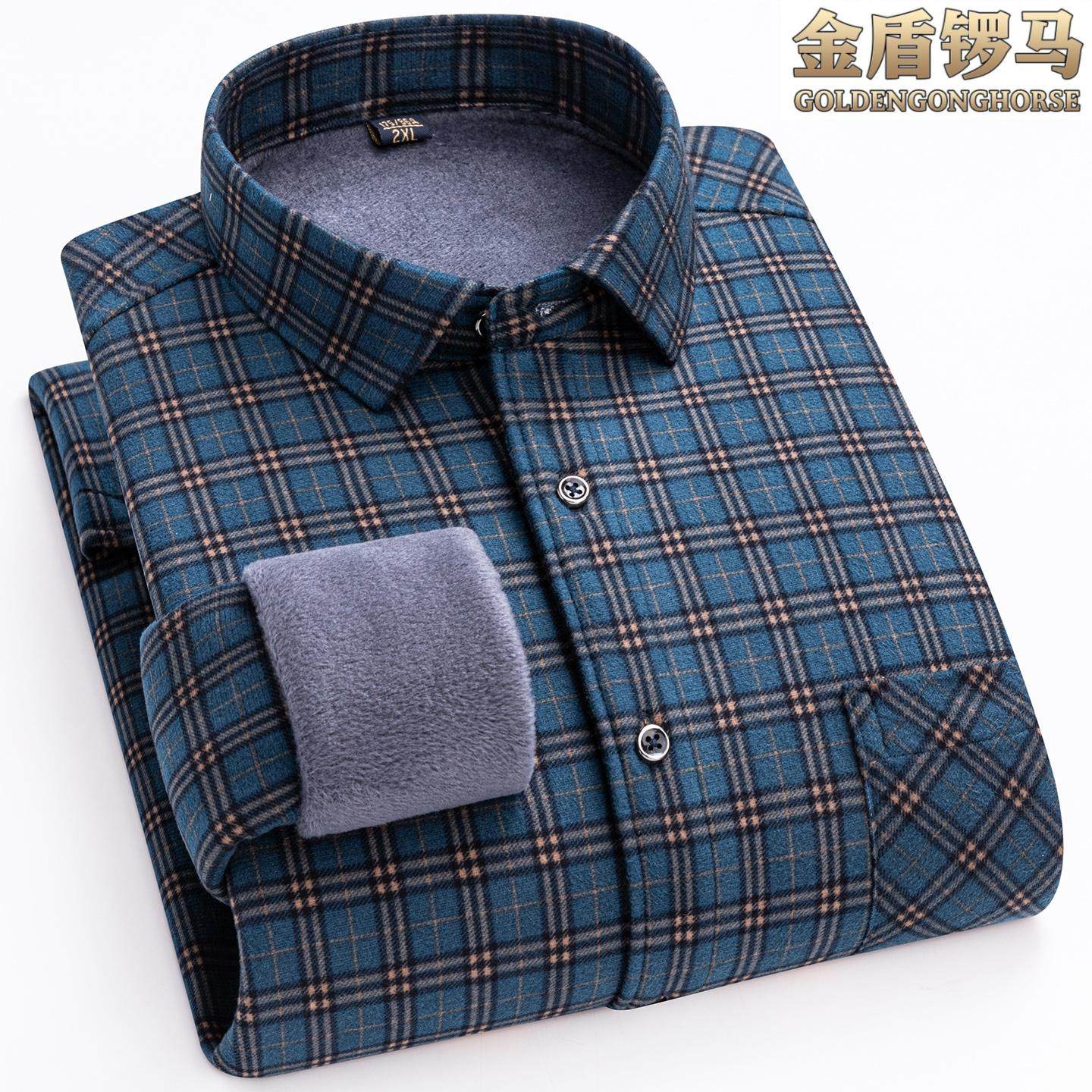 冬季中老年男加绒加厚保暖衬衫