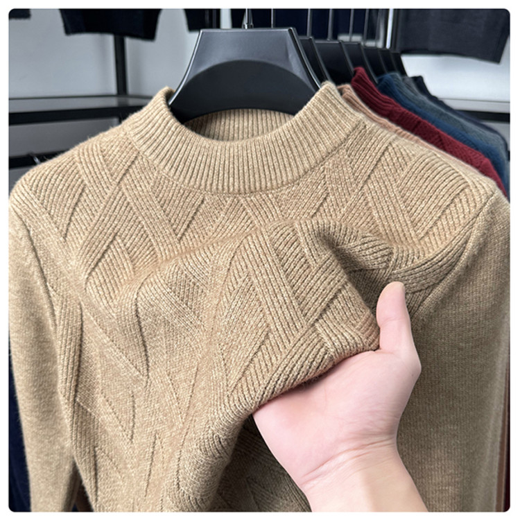 半高圆领毛衣男士羊毛提花线衣