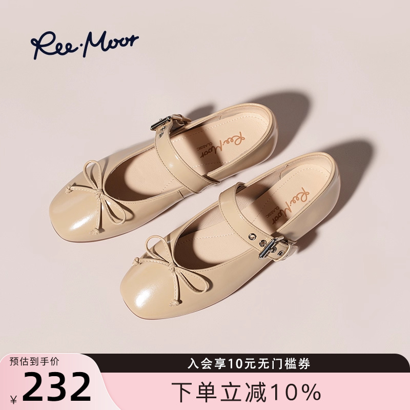 REEMOOR蝴蝶结复古低跟玛丽珍鞋