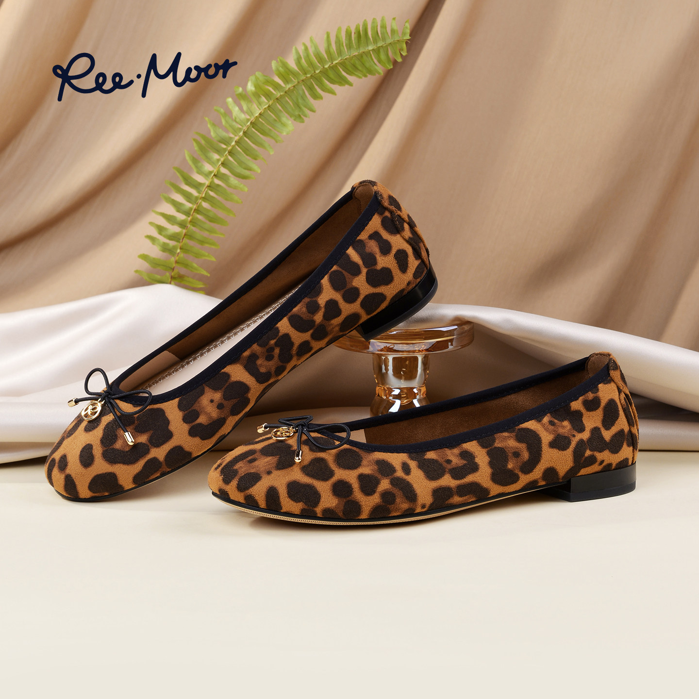 REEMOOR睿慕2026春季新款法式豹纹圆头浅口单鞋一字带平底