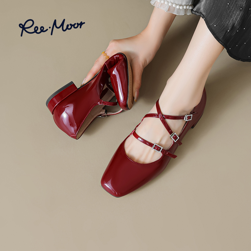 REEMOOR2025春季新款方头玛丽珍