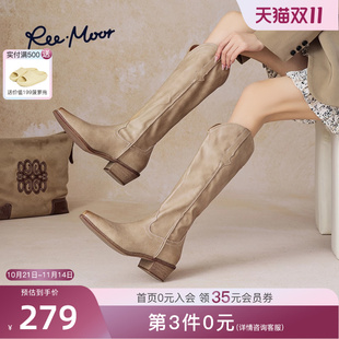 REEMOOR睿慕2025新款 V口骑士靴厚底尖头显瘦长靴高筒靴女靴子