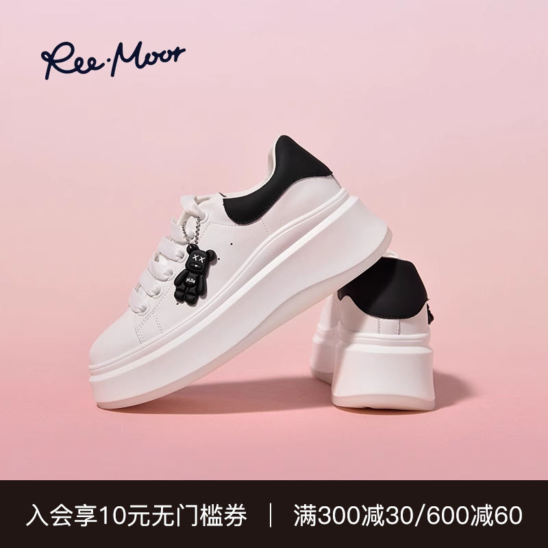 REEMOOR睿慕2024春新款百搭厚底增高小熊小白鞋运动鞋休闲板鞋女