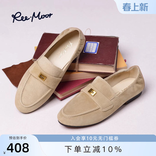 REEMOOR睿慕2026春季新款复古英伦风反绒皮乐福鞋女金属扣豆豆鞋