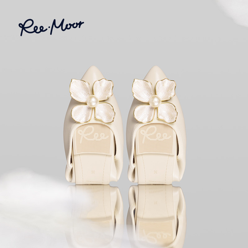 REEMOOR尖头单鞋法式舒适百搭低跟平底软皮浅口小香风睿慕女鞋