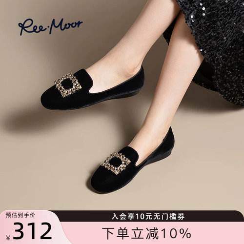 reemoor水钻方扣平跟乐福鞋