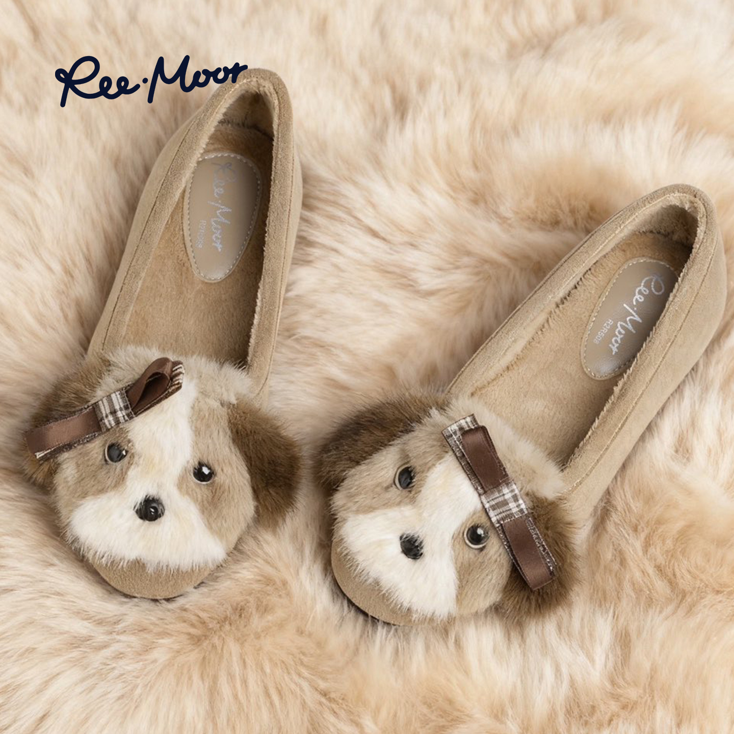 REEMOOR卡通平底圆头毛绒单鞋