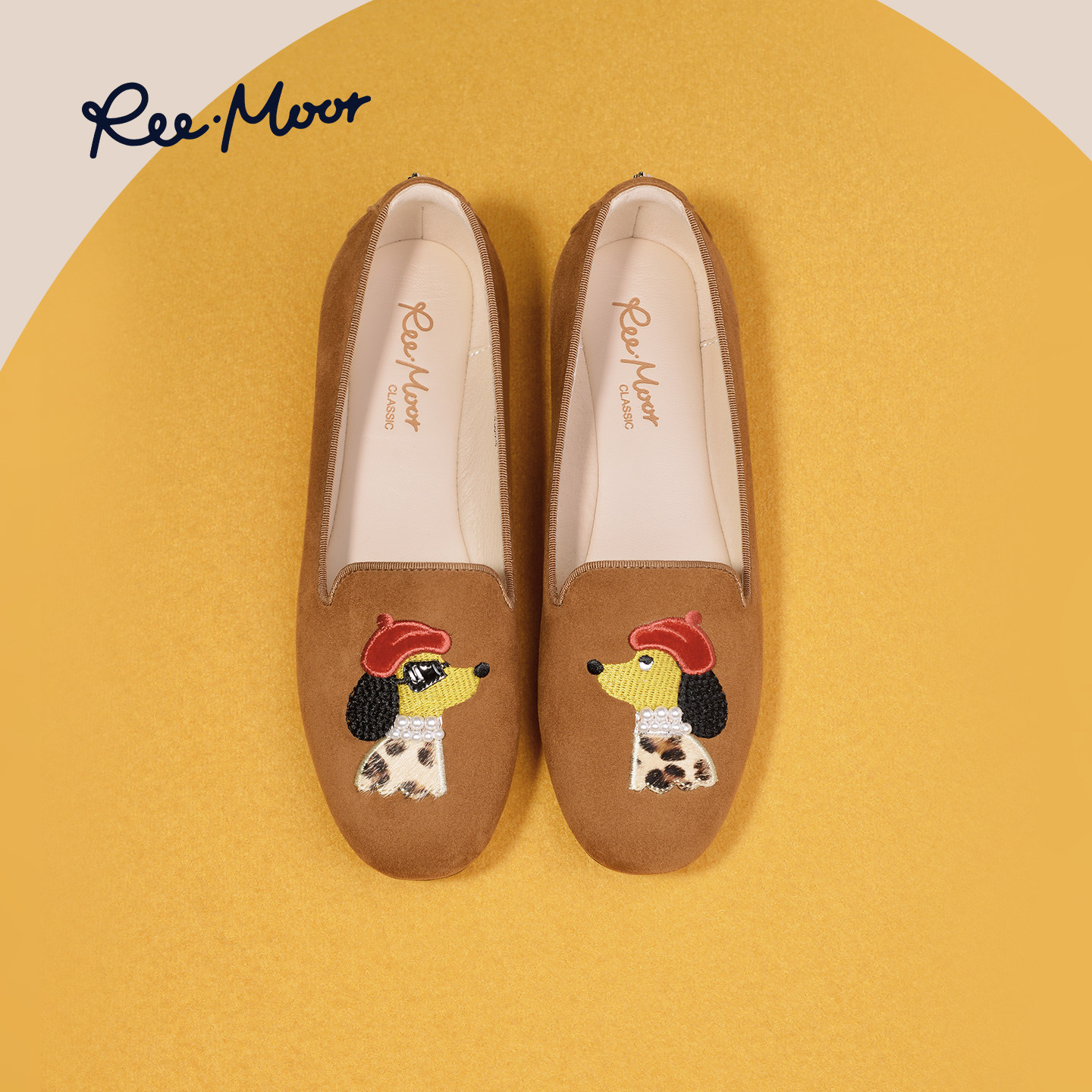 REEMOOR睿慕2025秋季新款法式复古刺绣乐福鞋浅口单鞋平底