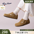 REEMOOR睿慕2025冬季新款全包勃肯鞋女加绒保暖魔术贴平底棉鞋