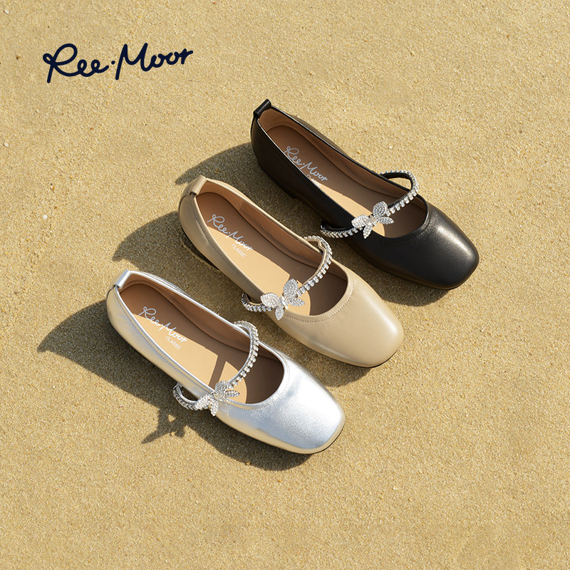 REEMOOR睿慕2025秋季新款银色法式玛丽珍鞋女百搭软底浅口单鞋