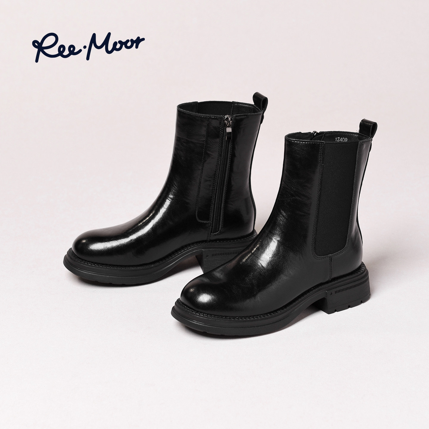 REEMOOR睿慕2025秋季新款英伦风靴子切尔西靴女烟筒靴粗跟