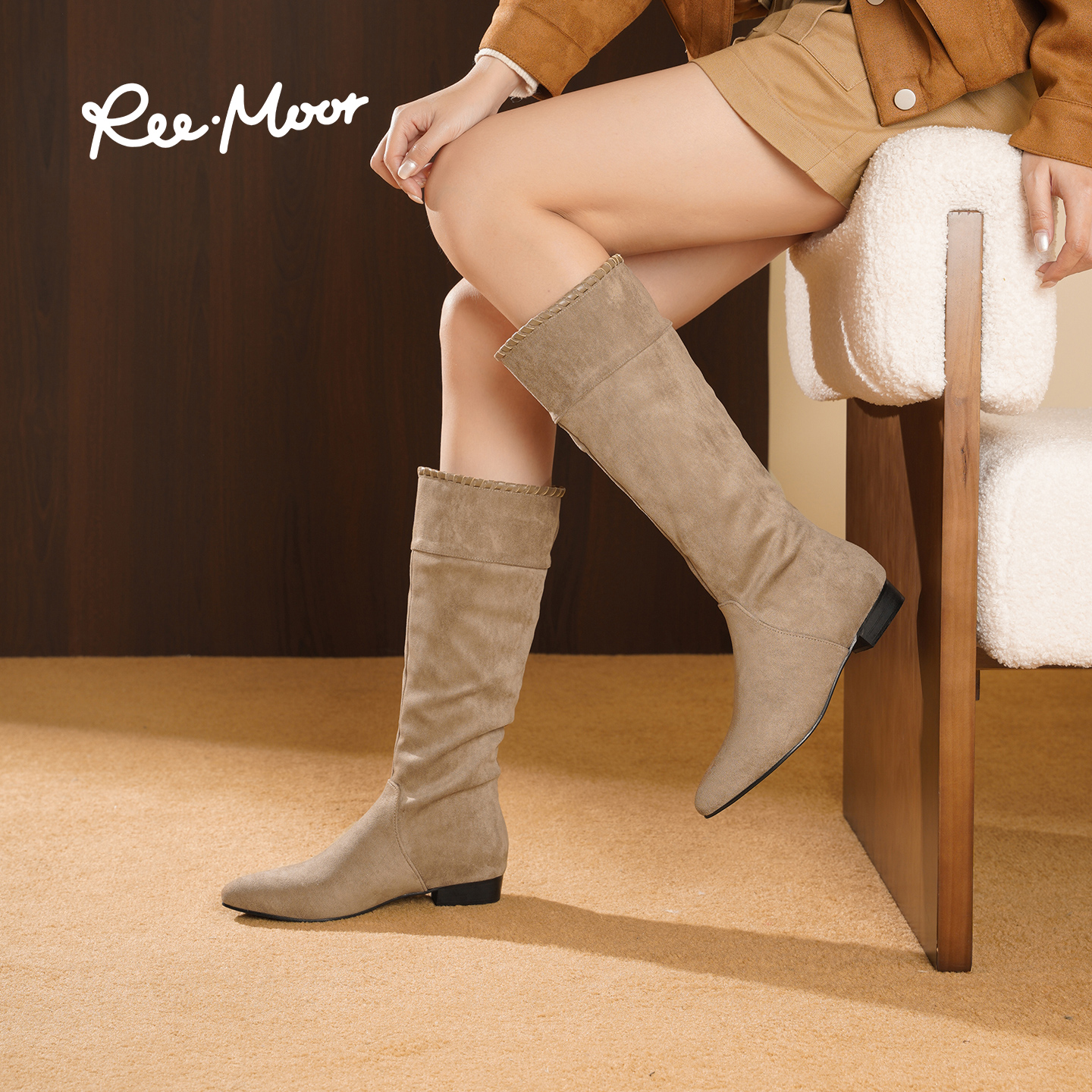 REEMOOR绒面骑士靴高筒靴