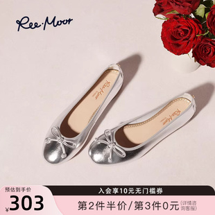 REEMOOR睿慕25秋季 粗跟静音跟鞋 女蝴蝶结舒适通勤浅口单鞋 女 新款