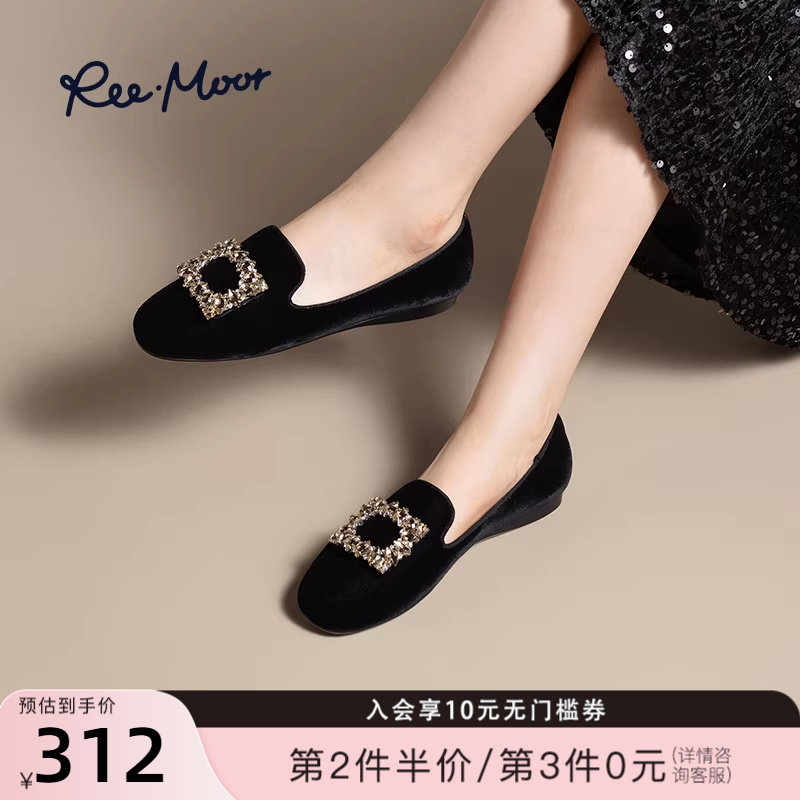 REEMOOR睿慕2026新款水钻方扣乐福鞋豆豆鞋舒适软底一脚蹬