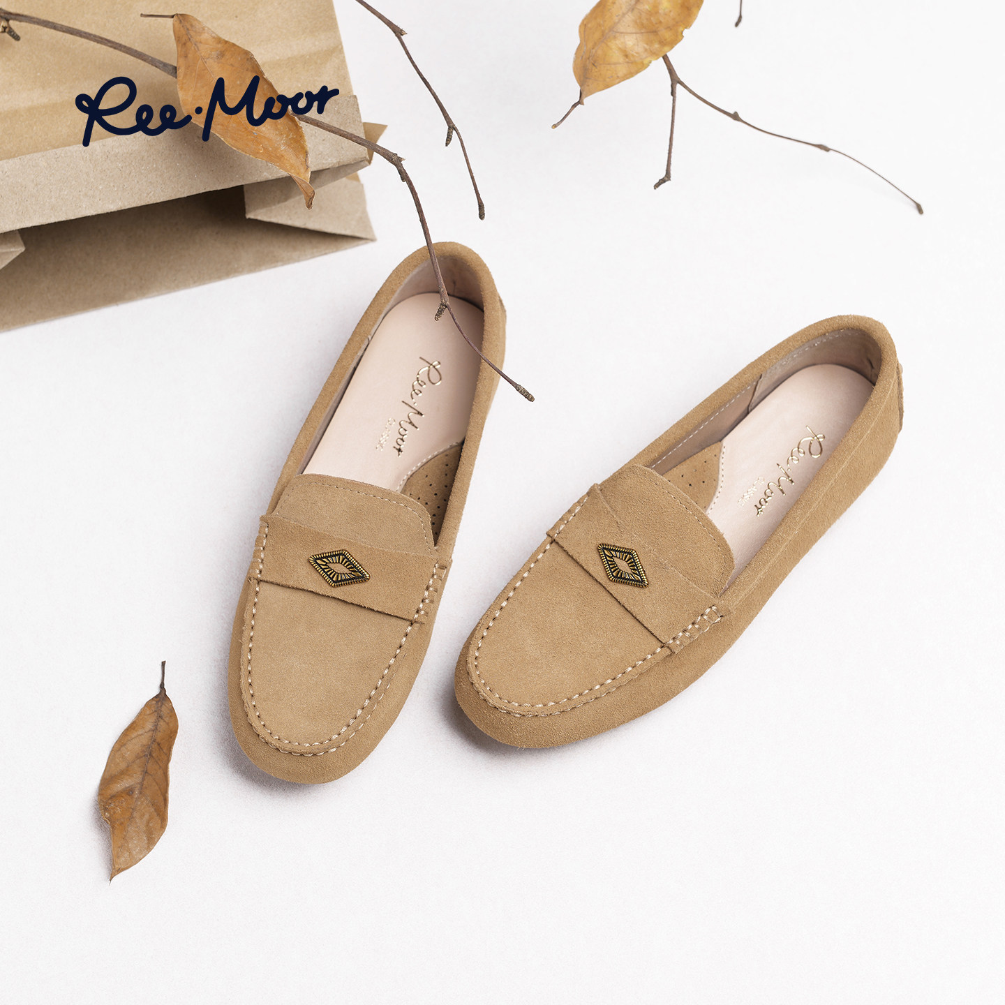 REEMOOR睿慕2025秋季新款复古英伦风圆头平底一脚蹬乐福鞋