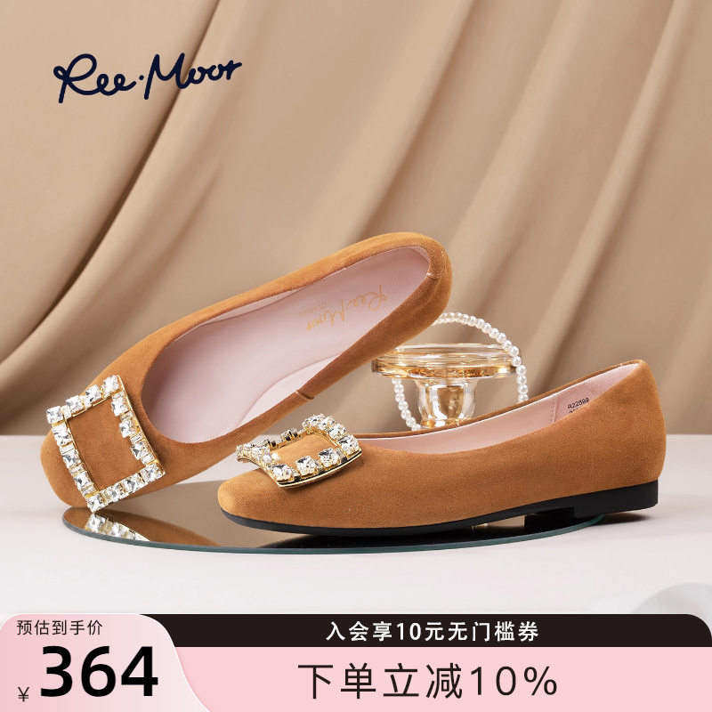 REEMOOR法式水钻方扣尖头单鞋
