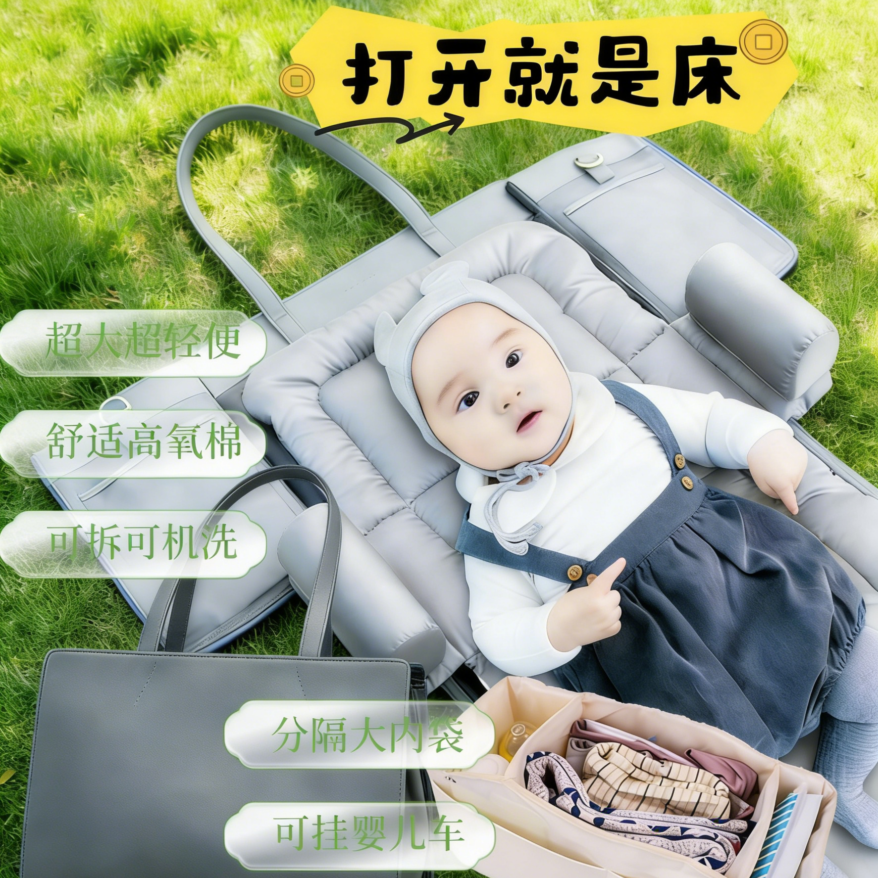 妈咪包床中床婴儿床3合1手提大容量母婴包可睡户外超轻便多功能