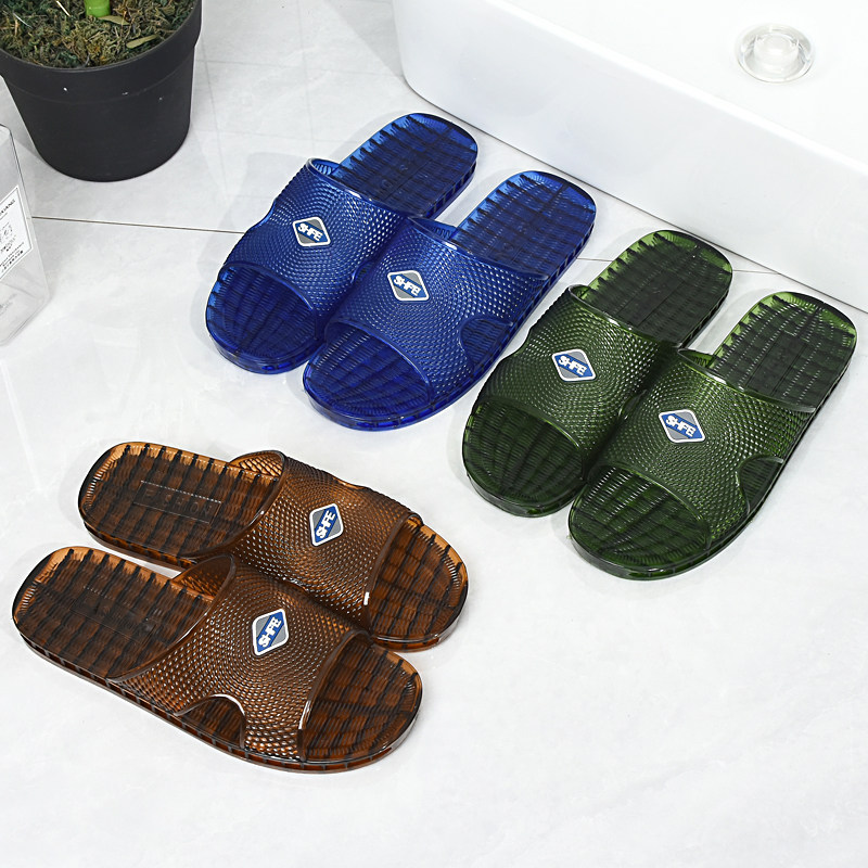 夏季防滑防臭浴室果冻塑胶透明复古空调沙滩拖软底男士水晶凉拖鞋