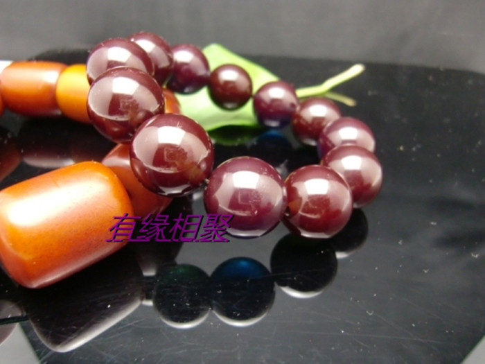 中东老蜜蜡 罕有四色多彩酒红面蓝精灵 19mm巨版手珠 手链 手串