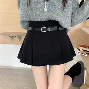 高腰显瘦a字百褶裙设计感百搭包臀半身裙 裙女大码 秋冬季 毛呢短裤